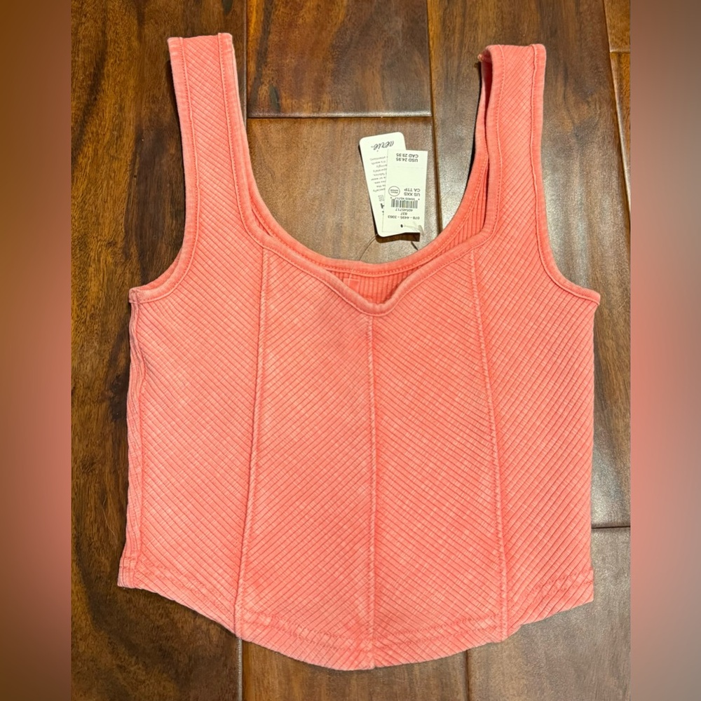 Aerie Coral Ribbed Corset Cropped Tank Top XXS